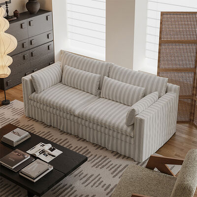 Fully Removable Wabi-Sabi Style French Cream Linen Cotton Fabric Hug Sofa Super Soft Sponge Filling Washable Straight Row Set