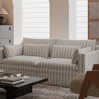 Fully Removable Wabi-Sabi Style French Cream Linen Cotton Fabric Hug Sofa Super Soft Sponge Filling Washable Straight Row Set
