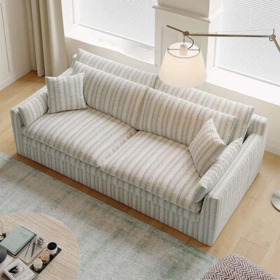 Fully Removable Wabi-Sabi Style French Cream Linen Cotton Fabric Hug Sofa Super Soft Sponge Filling Washable Straight Row Set