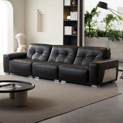 Black Diamond PU Leather Three Seat Sofa L-Shape Villa Basement Living Room High-End Stylish High-Back Sponge Filling Maxky