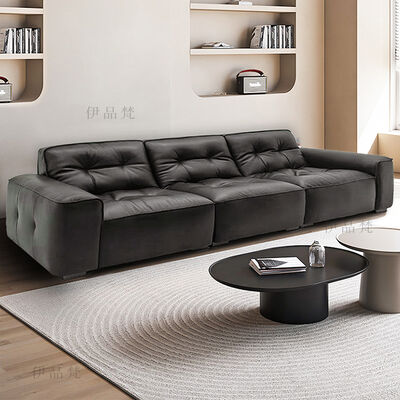 Black Diamond PU Leather Three Seat Sofa L-Shape Villa Basement Living Room High-End Stylish High-Back Sponge Filling Maxky