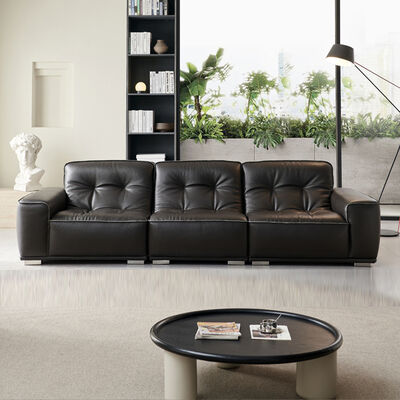 Black Diamond PU Leather Three Seat Sofa L-Shape Villa Basement Living Room High-End Stylish High-Back Sponge Filling Maxky