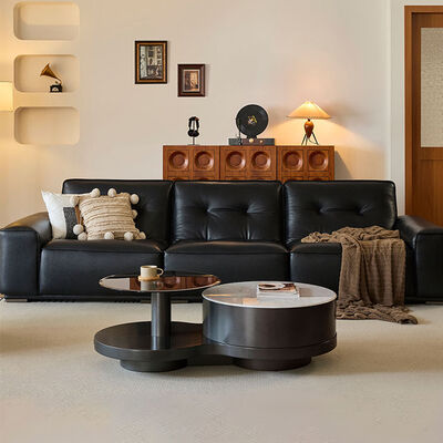 Black Diamond PU Leather Three Seat Sofa L-Shape Villa Basement Living Room High-End Stylish High-Back Sponge Filling Maxky