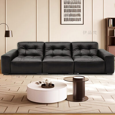 Black Diamond PU Leather Three Seat Sofa L-Shape Villa Basement Living Room High-End Stylish High-Back Sponge Filling Maxky