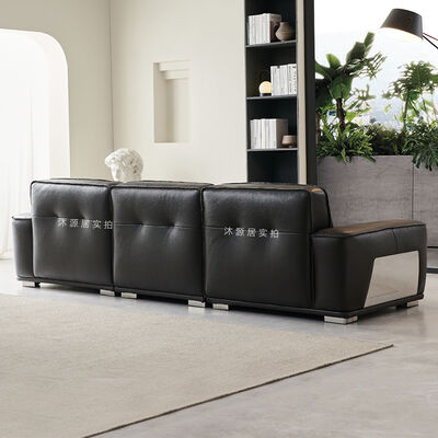Black Diamond PU Leather Three Seat Sofa L-Shape Villa Basement Living Room High-End Stylish High-Back Sponge Filling Maxky