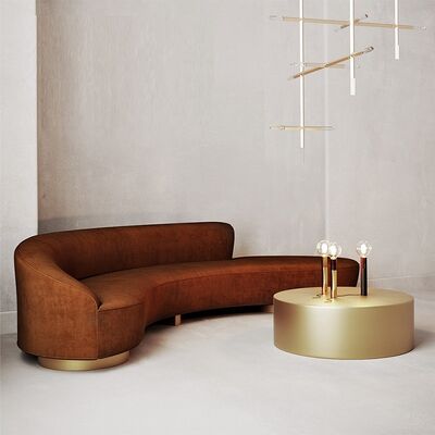 MOYI Waiting Chair Stylish Elegant French Salon Brass Moon Shaped Couch Lobby Velvet Cream Pink Curved Sofa