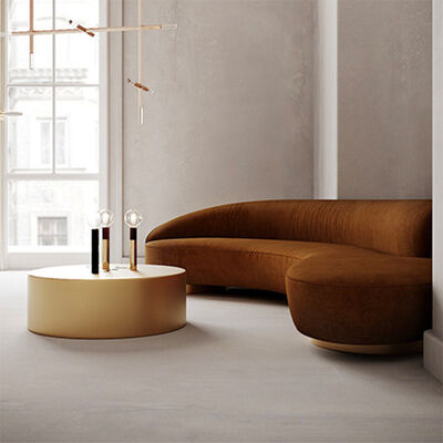 MOYI Waiting Chair Stylish Elegant French Salon Brass Moon Shaped Couch Lobby Velvet Cream Pink Curved Sofa