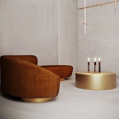 MOYI Waiting Chair Stylish Elegant French Salon Brass Moon Shaped Couch Lobby Velvet Cream Pink Curved Sofa