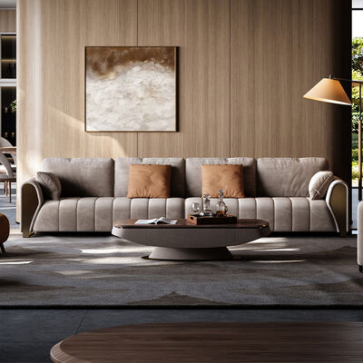 Italian Leather Light Luxury Sofa Set Modern Designer Simple Curved New Import for Villa Living Room Sponge Filling Material
