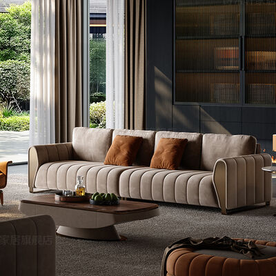 Italian Leather Light Luxury Sofa Set Modern Designer Simple Curved New Import for Villa Living Room Sponge Filling Material