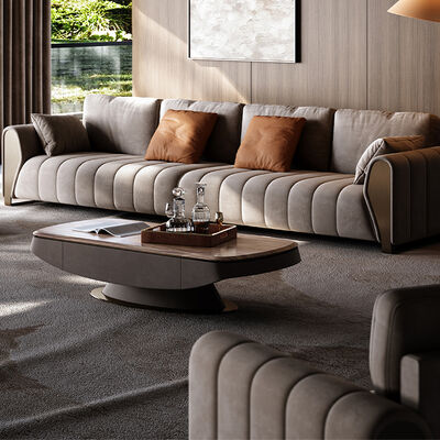 Italian Leather Light Luxury Sofa Set Modern Designer Simple Curved New Import for Villa Living Room Sponge Filling Material