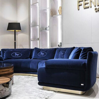 Latest Popular Modern Designs Living Room Metal Base White Fabric Sofa Velvet Couch Lobby Curved Sofas