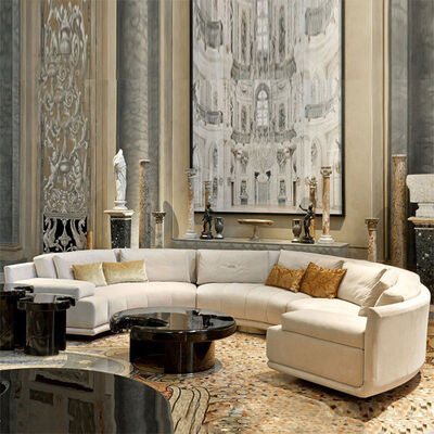 Latest Popular Modern Designs Living Room Metal Base White Fabric Sofa Velvet Couch Lobby Curved Sofas