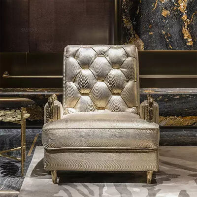 Professional Factory Italy Snake Leather Light Luxury Golden Snake Armrest Solid Wood Frame Single Relaxing Seat Sofa Chair