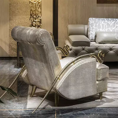 Professional Factory Italy Snake Leather Light Luxury Golden Snake Armrest Solid Wood Frame Single Relaxing Seat Sofa Chair