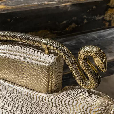 Professional Factory Italy Snake Leather Light Luxury Golden Snake Armrest Solid Wood Frame Single Relaxing Seat Sofa Chair