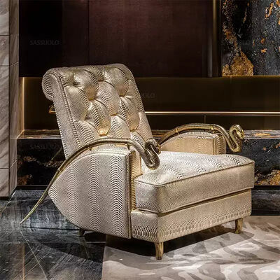 Professional Factory Italy Snake Leather Light Luxury Golden Snake Armrest Solid Wood Frame Single Relaxing Seat Sofa Chair