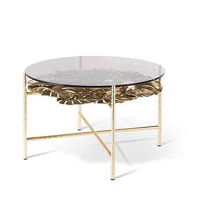 High-end Customized Light Luxury Pure Copper Tea Table a Brass and Glass Coffee Table for the Living Room of a Villa