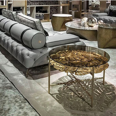 High-end Customized Light Luxury Pure Copper Tea Table a Brass and Glass Coffee Table for the Living Room of a Villa