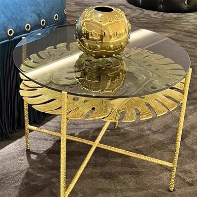 High-end Customized Light Luxury Pure Copper Tea Table a Brass and Glass Coffee Table for the Living Room of a Villa