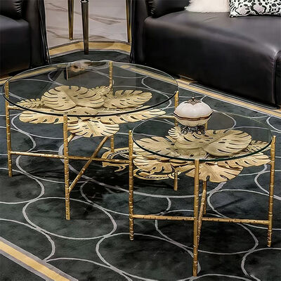 High-end Customized Light Luxury Pure Copper Tea Table a Brass and Glass Coffee Table for the Living Room of a Villa