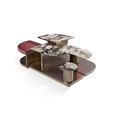 MOYI New Design Modern Coffee Table Set Pouf Stainless Steel Marble Luxury Low Square Coffee Table