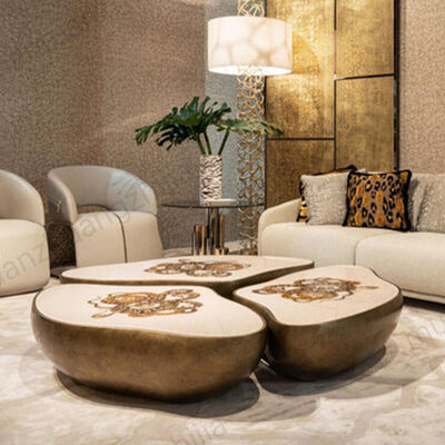 MOYI Light Luxury Style Stainless Steel Frame Brass Coffee Table High End Living Room Furniture Set for Villa
