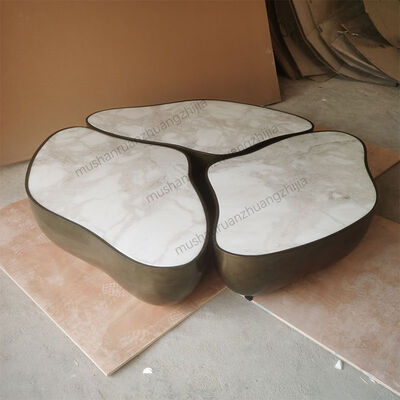 MOYI Light Luxury Style Stainless Steel Frame Brass Coffee Table High End Living Room Furniture Set for Villa