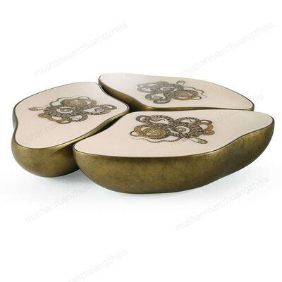 MOYI Light Luxury Style Stainless Steel Frame Brass Coffee Table High End Living Room Furniture Set for Villa