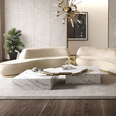 Luxury Dark Emperador Marble Coffee Table With Organic Gold Brass Bridge Natural Stone Block Center Table for Villa Hotel Lobby