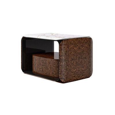 Modern Natural Marble Top Square Bed Side Table Solid Wood Cabinet Luxury Marble Side Cabinet Nightstand