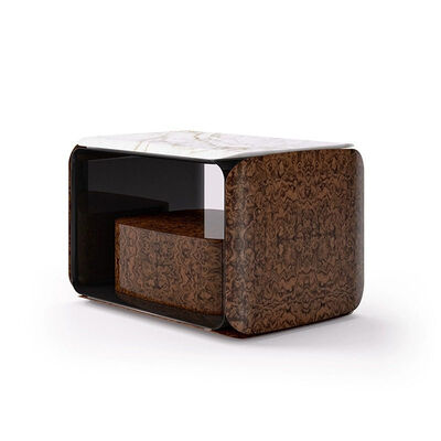 Modern Natural Marble Top Square Bed Side Table Solid Wood Cabinet Luxury Marble Side Cabinet Nightstand