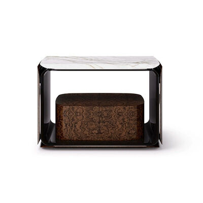 Modern Natural Marble Top Square Bed Side Table Solid Wood Cabinet Luxury Marble Side Cabinet Nightstand