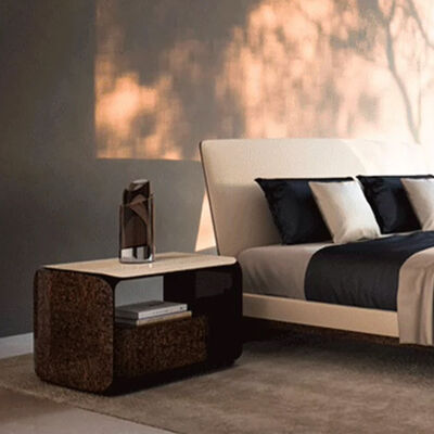 Modern Natural Marble Top Square Bed Side Table Solid Wood Cabinet Luxury Marble Side Cabinet Nightstand