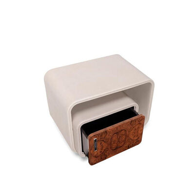 Nordic Modern Bedroom Solid Wood Burl Veneer Microfiber Leather Nightstand Bedside Table for Hotel Home