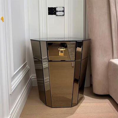 Italy Luxury Bedroom Furniture, Mirrored Bedside Table With Drawers, Modern Design, Light Luxury Bedside Table