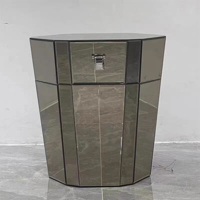 Italy Luxury Bedroom Furniture, Mirrored Bedside Table With Drawers, Modern Design, Light Luxury Bedside Table