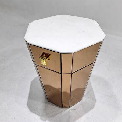 Italy Luxury Bedroom Furniture, Mirrored Bedside Table With Drawers, Modern Design, Light Luxury Bedside Table