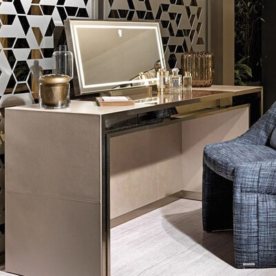 MOYI Italian Light Luxury Vanity, High-end Feel Designer Makeup Table, Modern Minimalist Bedroom Makeup Station With Mirror