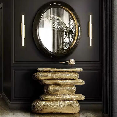 Classic Design Luxury Gold Hammered Brass Plated Ancient Book Shape Marble Top Wooden Console Table