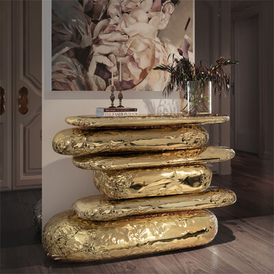 Classic Design Luxury Gold Hammered Brass Plated Ancient Book Shape Marble Top Wooden Console Table