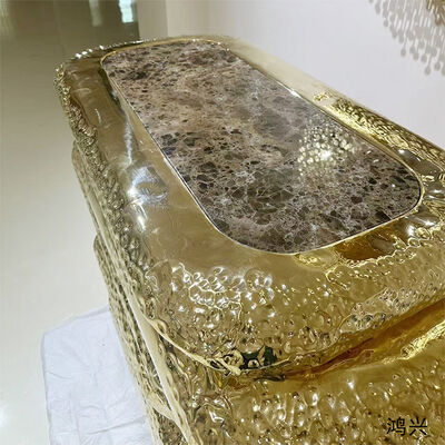 Classic Design Luxury Gold Hammered Brass Plated Ancient Book Shape Marble Top Wooden Console Table