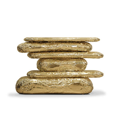 Classic Design Luxury Gold Hammered Brass Plated Ancient Book Shape Marble Top Wooden Console Table