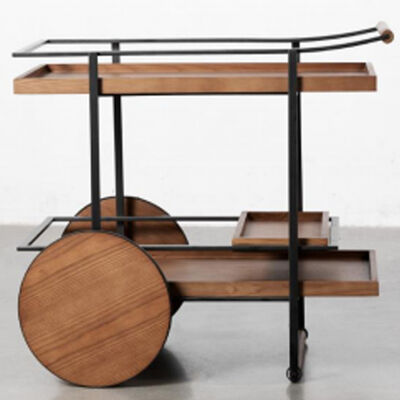 Hotel Serving Mobile Bartender Cart Outdoor Wine Bar Cart with Wheels Wood and Mimbre Drinks Trolley