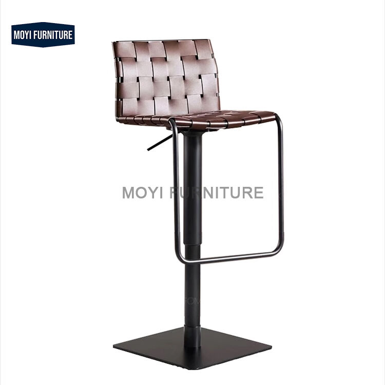 Durable Commercial Furniture Saddle Leather Bar Stool Modern Simple Style Leisure Chair Stainless Steel Frame Restaurant