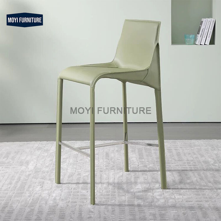 Bar Furniture Modern Italian High Foot Bar Stool with Barenia Leather Base Stainless Steel Kitchen Home Bar Club Seating