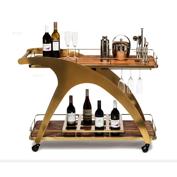 Metal and Wood Hotel Furniture Serving Trolley Metal Serving Trolley Customized Size Food Serving for Hotel Usage