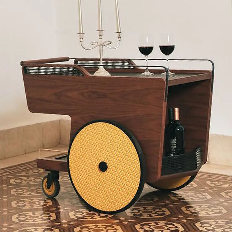 Wood Commercial Furniture Customized Iron and Wood Trolley Metal Cart with Wheels Suitable Hotels Bars