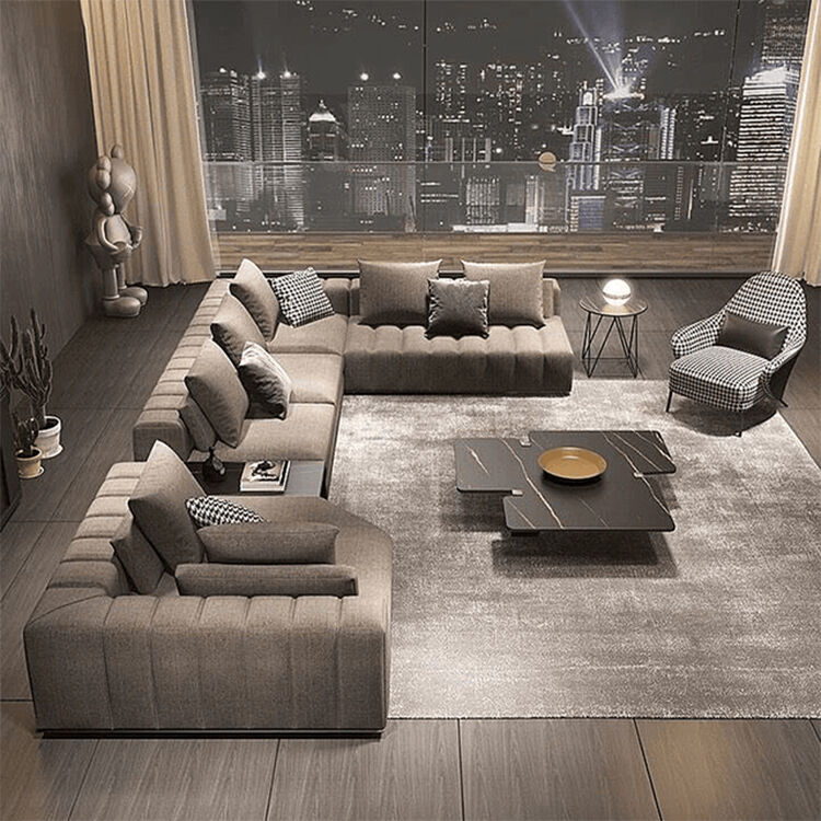 OEM Accepted Customized Size Luxury Italian Design Modern L Shape Sectional Couch Set Living Room Sofas