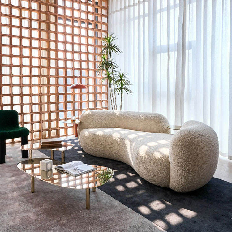 High density and high resilience foam 45 to 65 percent modern art round lounge sectional boucle velvet curved modular sofa